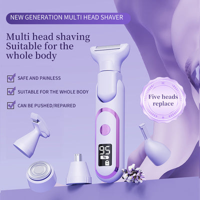 5-in-1 Electric Lady Shaver & Grooming Kit - LCD Display, USB-C Rechargeable, Full Body Hair Removal(Purple)