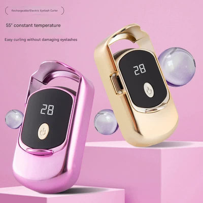 Rechargeable Electric Heated Eyelash Curler - 55C Constant Temperature, LED Display, Gentle Curling(Rose Gold)