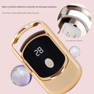 Rechargeable Electric Heated Eyelash Curler - 55C Constant Temperature, LED Display, Gentle Curling(Rose Gold)