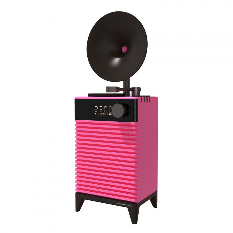 Art Deco Retro Bluetooth Speaker with Gramophone Horn & Ambient Light - Multi-Function Audio Player(pink)