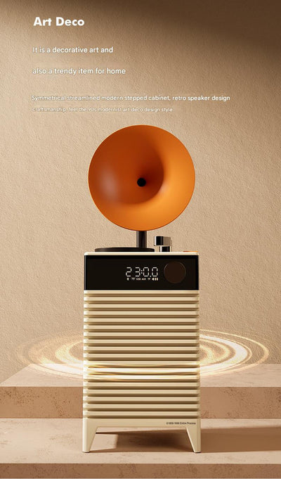 Art Deco Retro Bluetooth Speaker with Gramophone Horn & Ambient Light - Multi-Function Audio Player(pink)