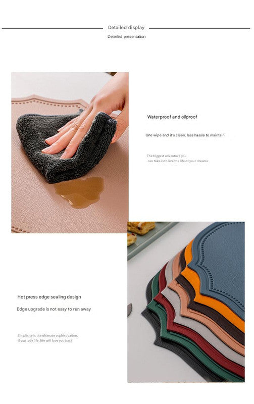 4 pcs Decorative Faux Leather Placemats - Unique Shape, Beautiful Packaging (Light gray)