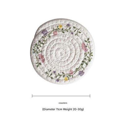 (Flowers) Cotton Rope Woven Placemats - Set of 5, 11cm Diameter Heat Resistant Kitchen Decor