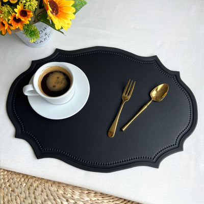 4 pcs Retro Faux Leather Placemat - Waterproof & Oil-Proof Dining Table Mat (Black)