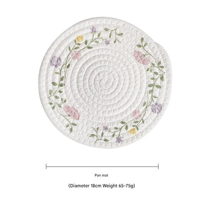 (Flowers) Cotton Rope Woven Placemats - Set of 5, 18cm Diameter Heat Resistant Kitchen Decor