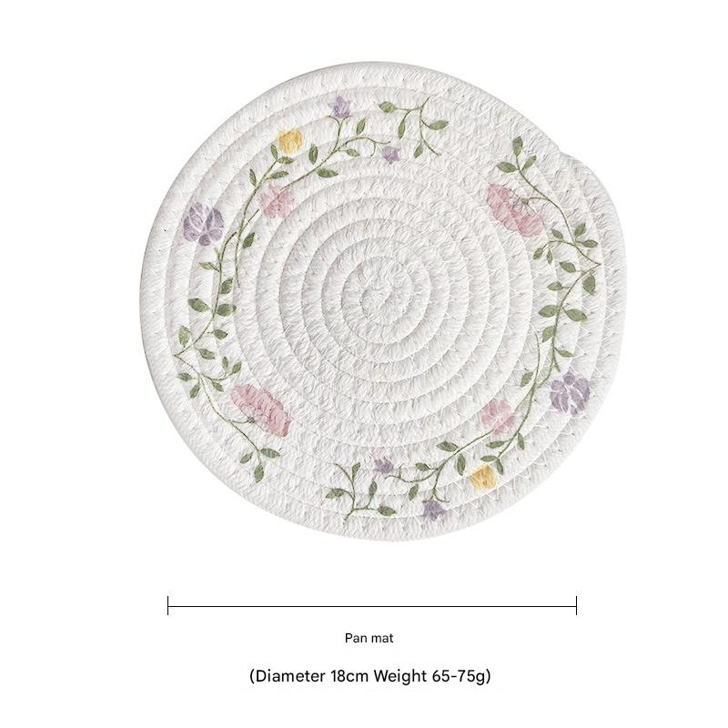(Flowers) Cotton Rope Woven Placemats - Set of 5, 18cm Diameter Heat Resistant Kitchen Decor