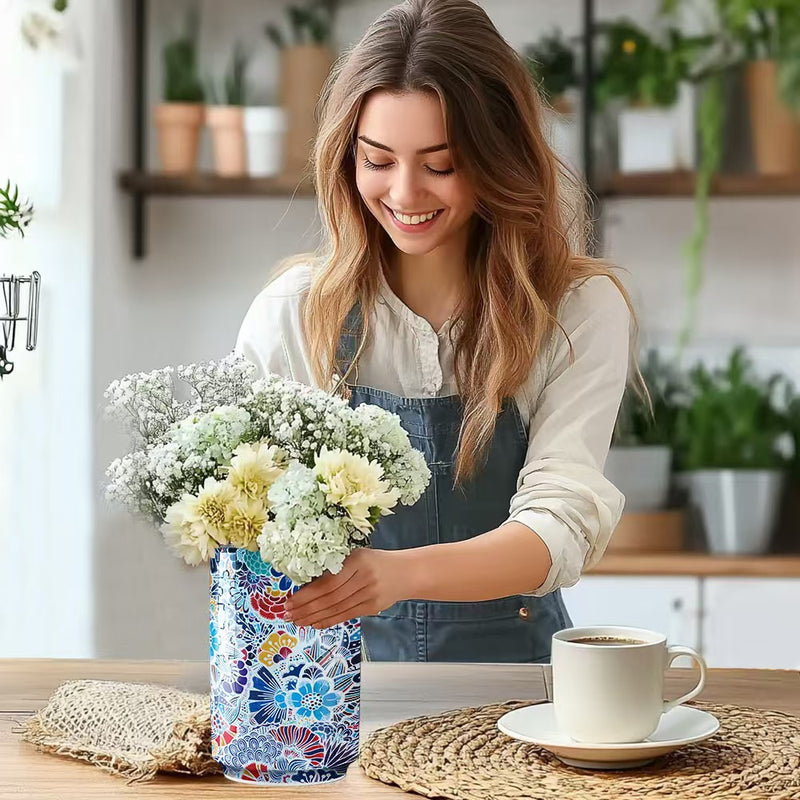 Colorful Style 2 DIY 3D Puzzle Vase - Creative Jigsaw Flower Holder with Waterproof Liner - Decorative Home Accent & Unique Gift