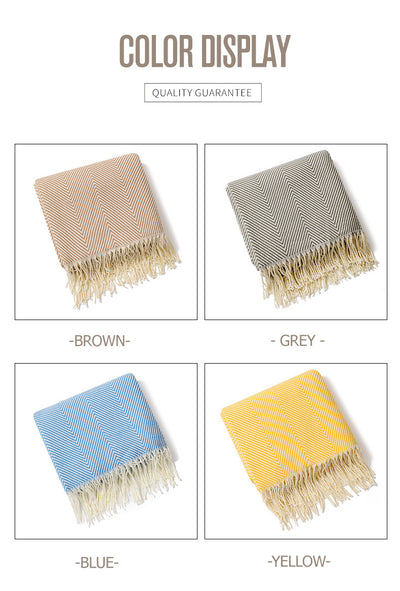 Khaki Elegant Herringbone Tassel Throw Blanket - Large Acrylic Faux Cashmere Soft Cozy Blanket for Sofa, Bed & Decor (130x240cm)