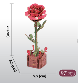 Red Rose DIY 3D Wooden Flower Puzzle Toy - Educational Kids&