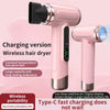 Gray wireless Hair Dryer with Cold & Hot Air, Portable Large-Capacity Rechargeable Ionic Dryer, Fast-Drying, Lightweight and Compact for Home and Travel