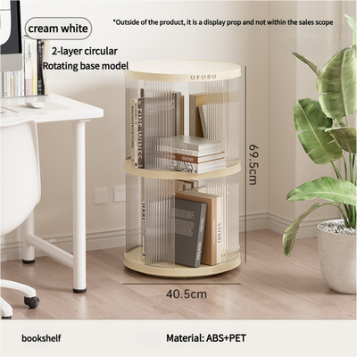 Rotating circular bookshelf 2 layers- Cream White Multi-Layer Storage Rack, 40.5x40.5x69.5cm (ABS+PET)