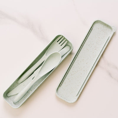 Clevinger Reusable Wheat Straw Fibre Cutlery Set with Case - Green