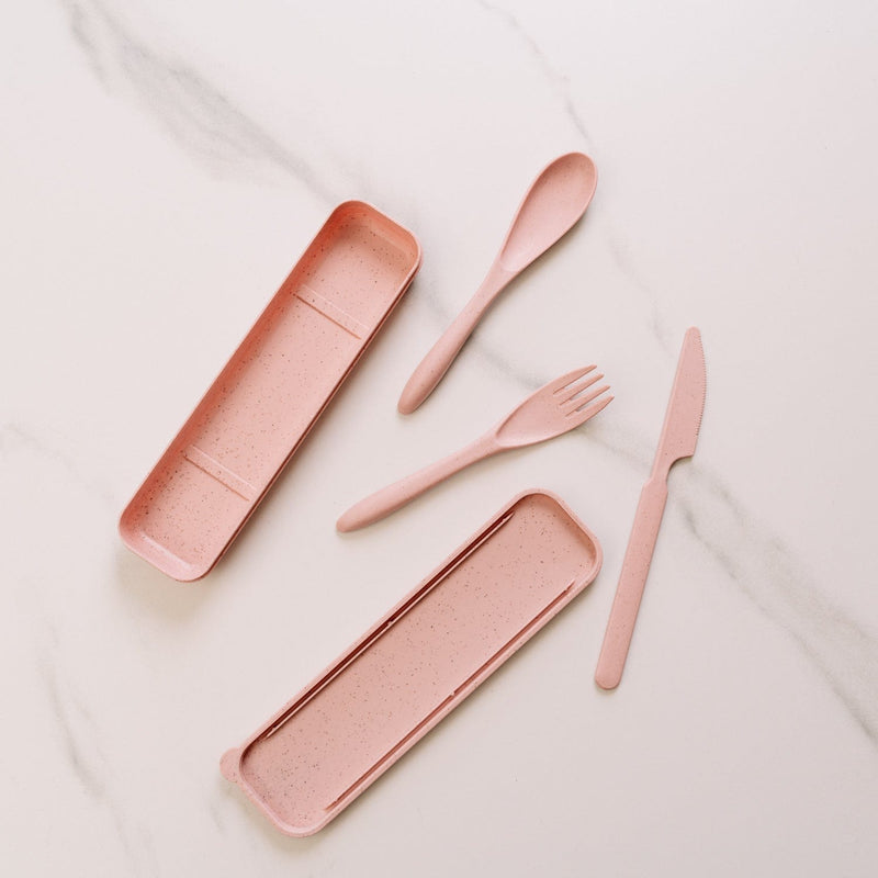 Clevinger Reusable Wheat Straw Fibre Cutlery Set with Case - Pink