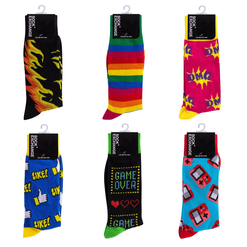 6 Pairs Fashion Novelty Funny Socks one Size 5-13 Men Socks Women Socks 