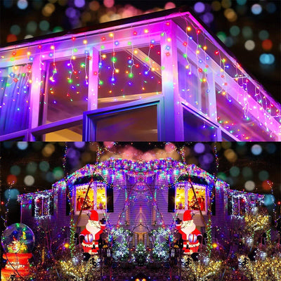 200 Solar LED Icicle Fairy Lights 8 Function Memory Hold Christmas Decoration Multicolor