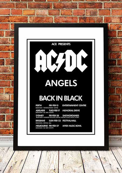 AC/DC / The Angels (Angel City) 'Back In Black' Australian Tour Poster 1981- Framed A4