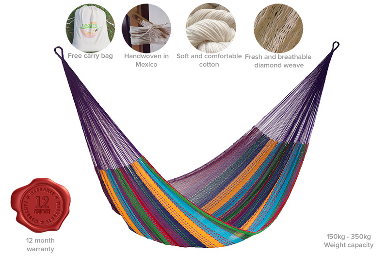 Mayan Legacy Queen Size Cotton Mexican Hammock in Colorina Colour