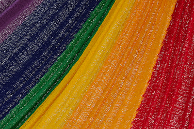 Mayan Legacy Queen Size Cotton Mexican Hammock in Rainbow Colour