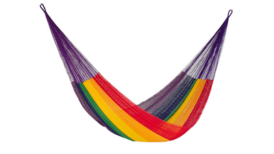 Mayan Legacy Queen Size Cotton Mexican Hammock in Rainbow Colour