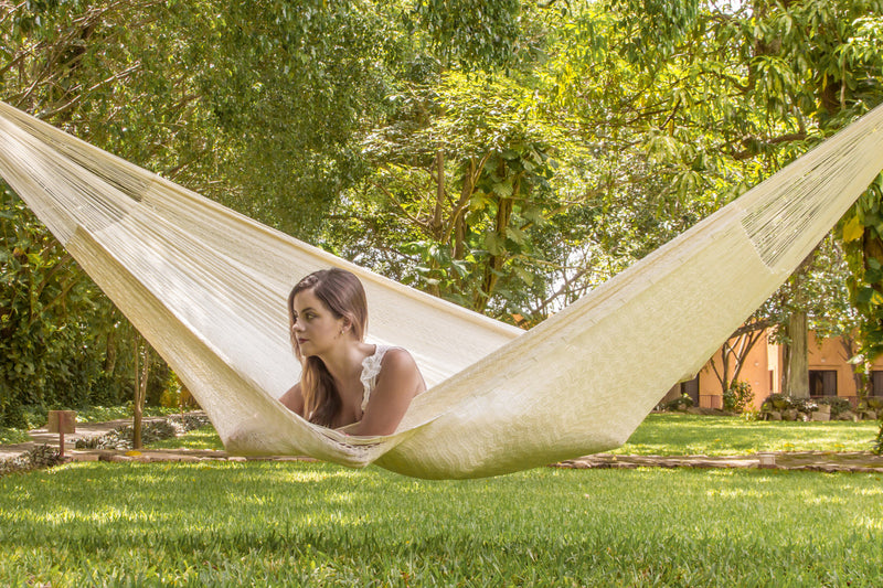 Mayan Legacy King Plus Size Nylon Mexican Hammock in Cream Colour