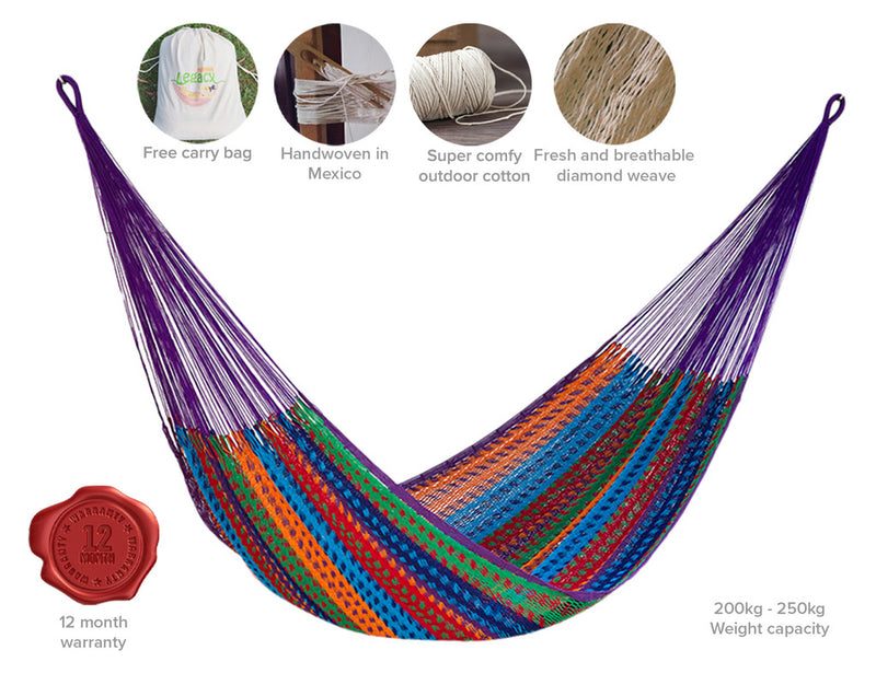 Mayan Legacy Jumbo Size Outdoor Cotton Mexican Hammock in Colorina Colour