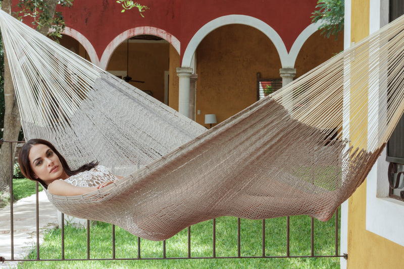 Mayan Legacy King Size Outdoor Cotton Mexican Hammock in Dream Sands Colour