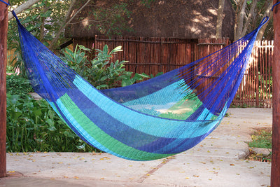 Mayan Legacy King Size Outdoor Cotton Mexican Hammock in Oceanica Colour