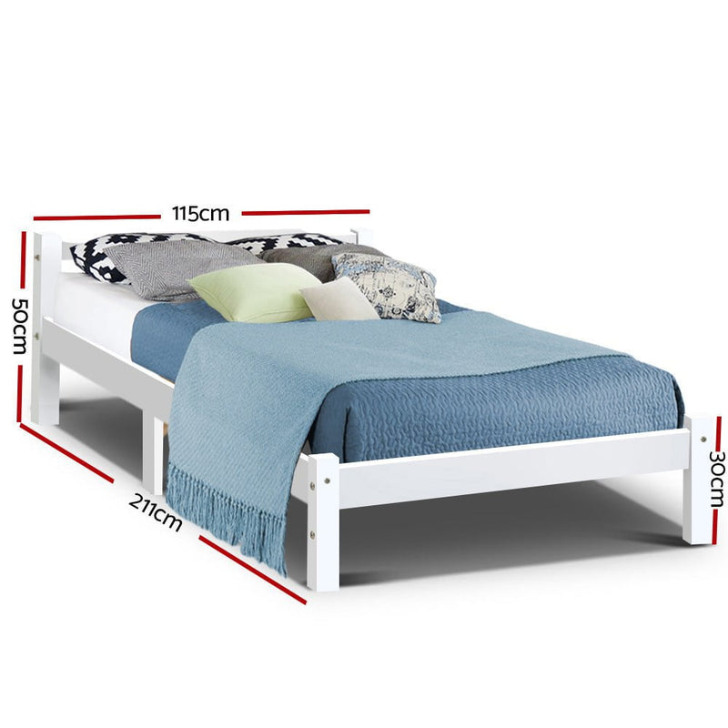 Artiss Bed Frame King Single Size Wooden White LEXI