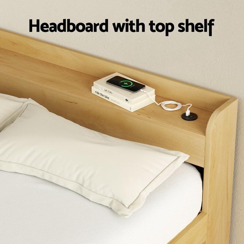 Artiss Bed Frame Double Size with Charging Ports and 2 Drawers AURA