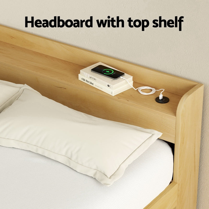 Artiss Bed Frame Queen Size with Charging Ports and 2 Drawers AURA
