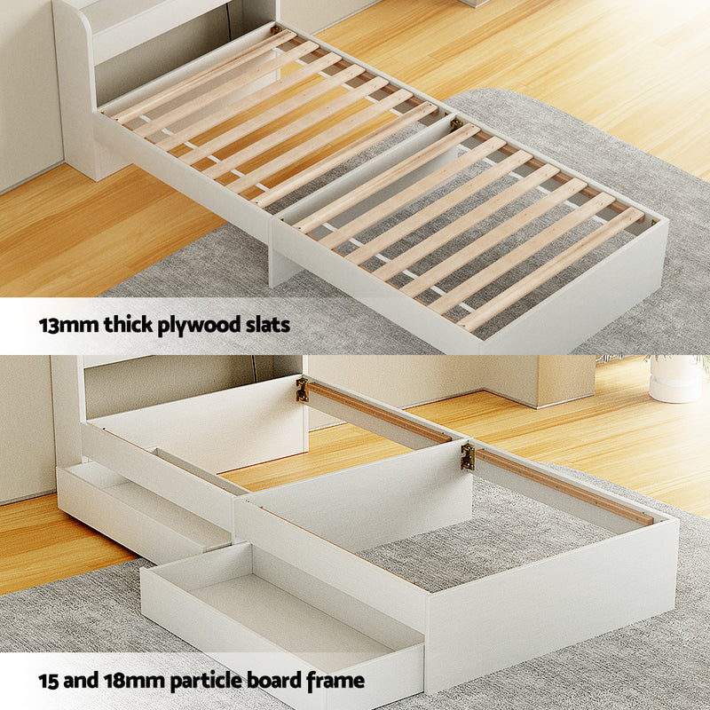 Artiss Bed Frame Single Size with Charging Ports and 2 Drawers AURA