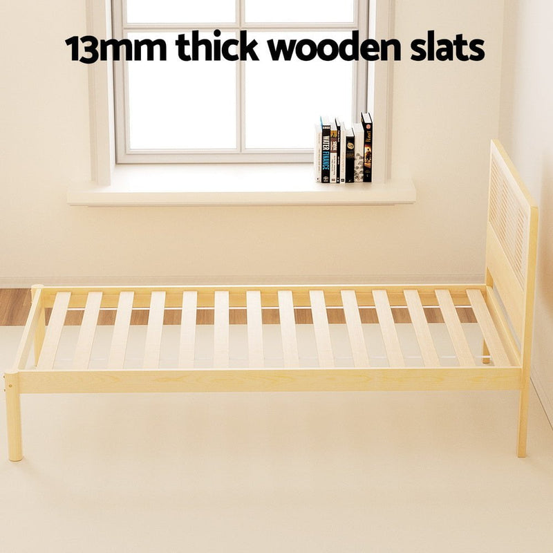 Artiss Bed Frame Single Size Rattan Wooden RITA