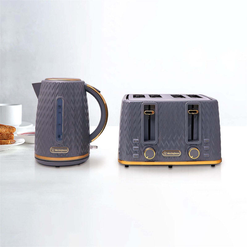 Westinghouse 1.7L Kettle & 4 Slice Toaster Pack Grey/Gold Zig Zag Pattern