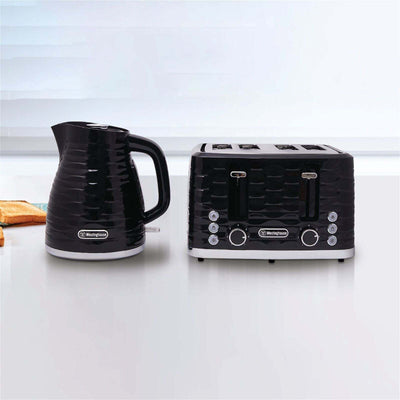 Westinghouse 1.7L Kettle & 4 Slice Toaster Pack Black/Silver Wave Pattern