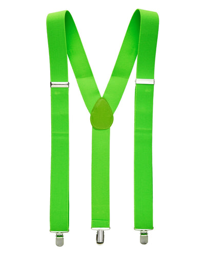 35mm WIDE SUSPENDERS Mens Adjustable Braces Clip On Trouser Elastic Y-Back - Fluro Green