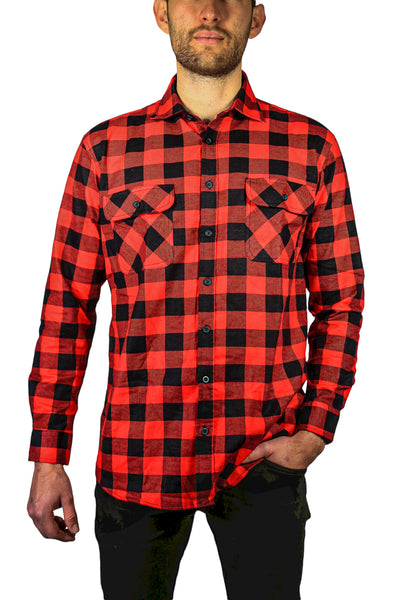 Jacksmith Quilted Flannelette Shirt Mens Jacket 100% Cotton Padded Warm Winter Flannel - Red/Black