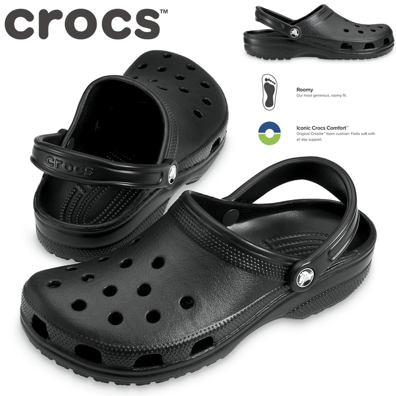 Crocs Classic Clogs Roomy Fit Sandal Clog Sandals Slides Waterproof - Black - Mens US 10/Womens US 12