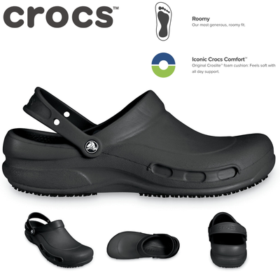 Crocs Bistro Slip Resistant Clogs Shoes Sandals Work Occupational - Black - Mens US 7/Womens US 9