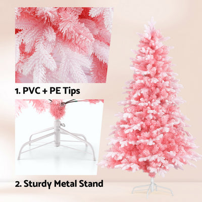 Jingle Jollys Christmas Tree 1.8m Pink Xmas Tree Snowy Party Decor 810 Tips