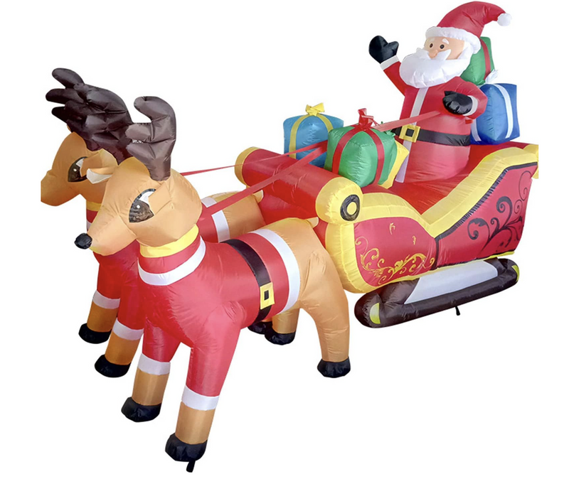 320cm Xmas Father Christmas Charm Santa Sleigh With Reindeer + LED Lights Inflatable
