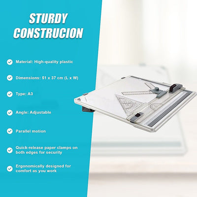 A3 Drawing Board Table with Parallel Motion and Adjustable Angle Drafting Payday Deals