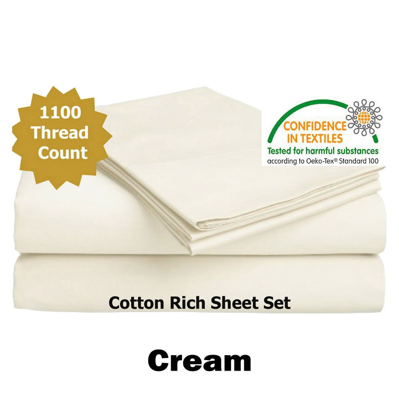 Accessorize 1100TC Cotton Rich Sheet Set Cream Queen Payday Deals