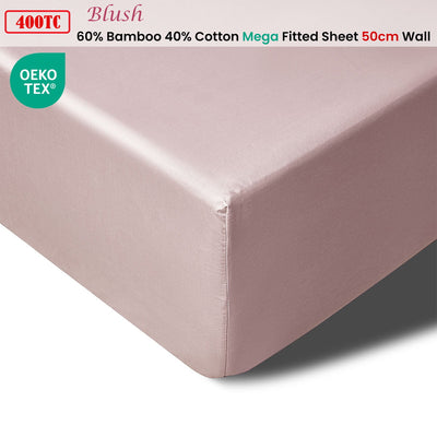 Accessorize 400TC Blush Bamboo Cotton Mega / Super Fitted Sheet 50cm Wall Queen Payday Deals