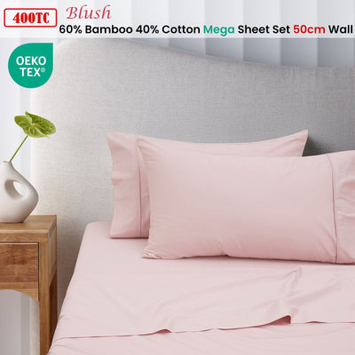 Accessorize 400TC Blush Bamboo Cotton Mega / Super Sheet Set 50cm Wall King Payday Deals