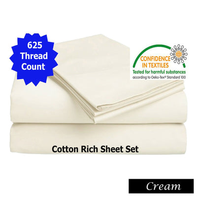 Accessorize 625TC Cotton Rich Sheet Set Cream Queen