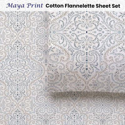 Accessorize Cotton Flannelette Sheet Set 40cm Wall Maya Print Queen Payday Deals