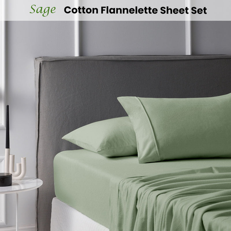 Accessorize Cotton Flannelette Sheet Set 40cm Wall Sage Queen Payday Deals