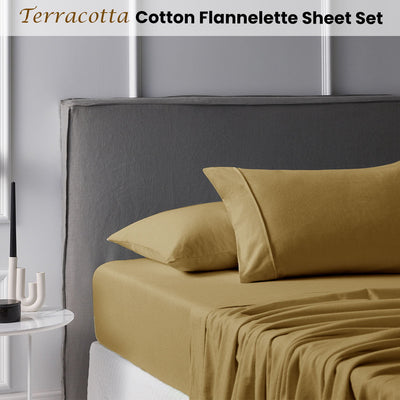 Accessorize Cotton Flannelette Sheet Set 40cm Wall Terracotta Queen Payday Deals