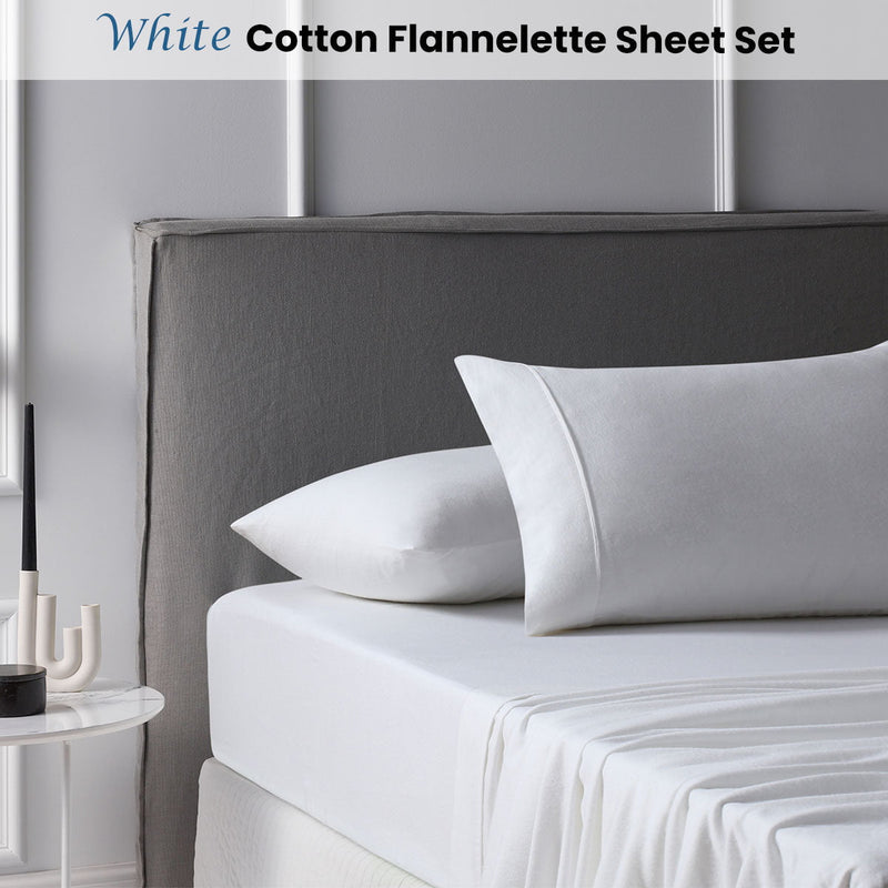 Accessorize Cotton Flannelette Sheet Set 40cm Wall White Queen Payday Deals