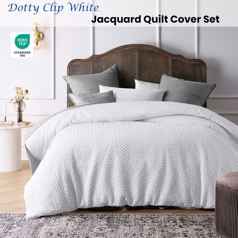 Accessorize Dotty Clip White Jacquard Quilt Cover Set King Payday Deals